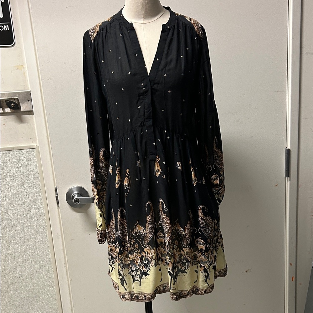 Free People Black and Cream Mini Dress